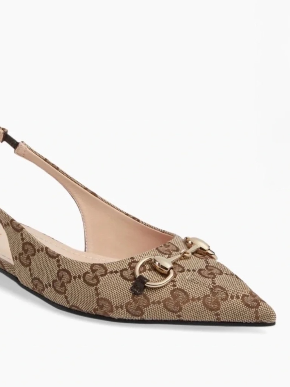 Gucci Beige Brown GG Canvas Pointed Toe Slingback Flats